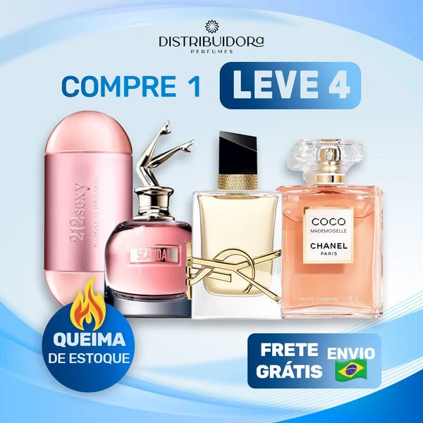 4 Perfumes Femininos (100ml) - Mademoiselle | Scandal | 212 VIP Sexy | YSL LIBRE (7 Anos Distribuidora)