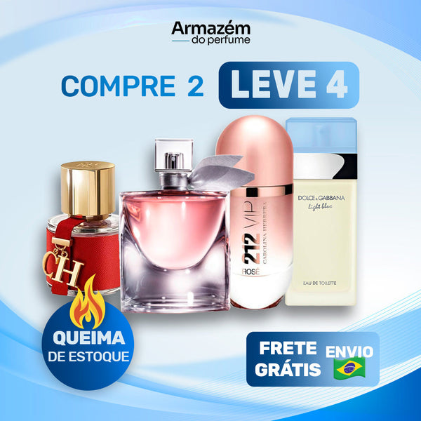4 Perfumes Femininos (100ml) - 212 VIP Rosé |  La vi est belle | Light Blue | Carolina Herrera CH (7 Anos Distribuidora)