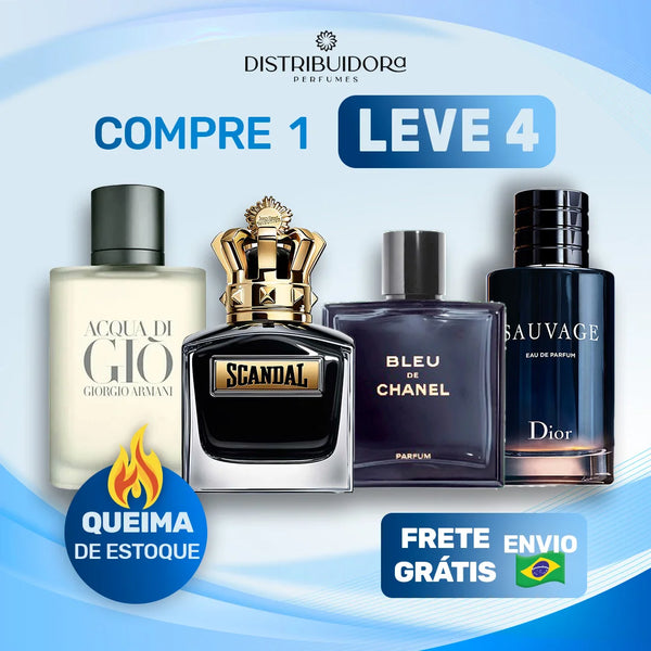4 Perfumes Masculinos (100ml) -  Sauvage | Scandal | Giorgi Armani | Bleu de chanel (7 Anos Distribuidora)