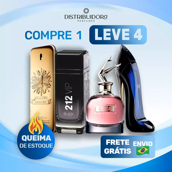 4 Perfumes Importados (100ml) - 1 Million | Scandal | Good girl | 212 VIP Black (7 Anos Distribuidora)