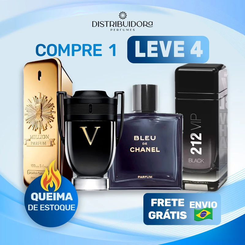 Combo 4 Perfumes Masculinos Importados (100ml) - 1 Million | 212 | Invictus | BLEU (7 Anos Distribuidora)